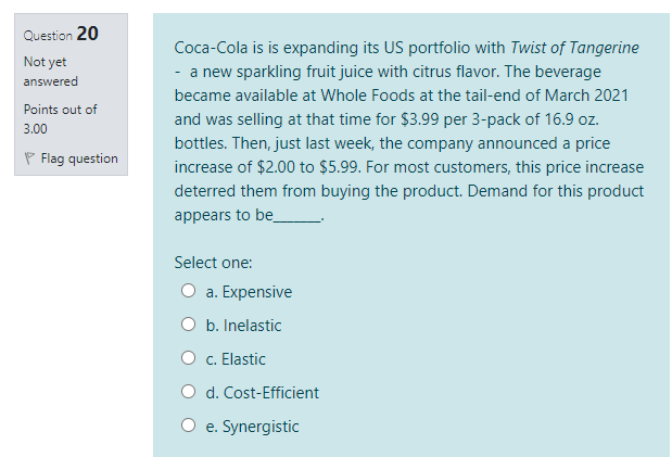 Question 20 Not yet answered Points out of 3.00