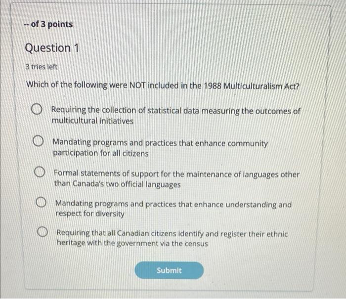 -- of 3 points w Question 1 3 tries left Which of