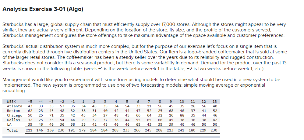 Analytics Exercise 3-01 (Algo) Starbucks has a