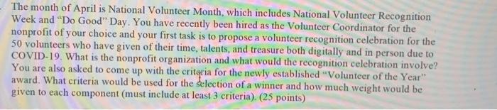 The month of April is National Volunteer Month,