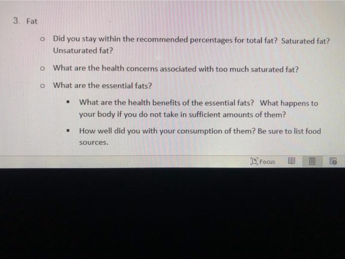 3. Fat Did you stay within the recommended