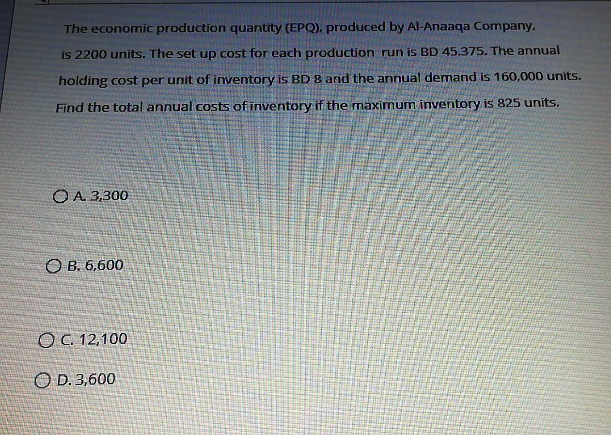 The Strong Tire Company uses the EPQ model to