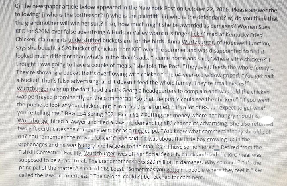 C) The newspaper article below appeared in the