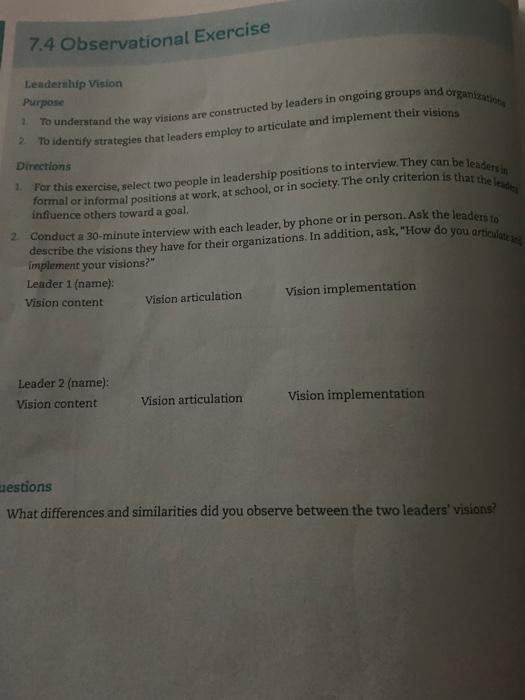 7.4 Observational Exercise Leadership Vision
