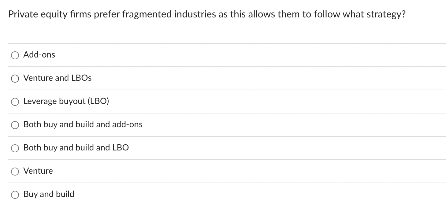 Private equity firms prefer fragmented industries