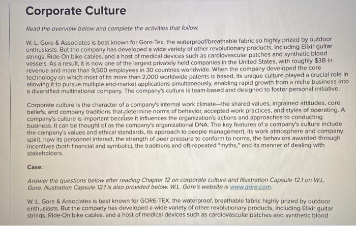 Corporate Culture Read the overview below and