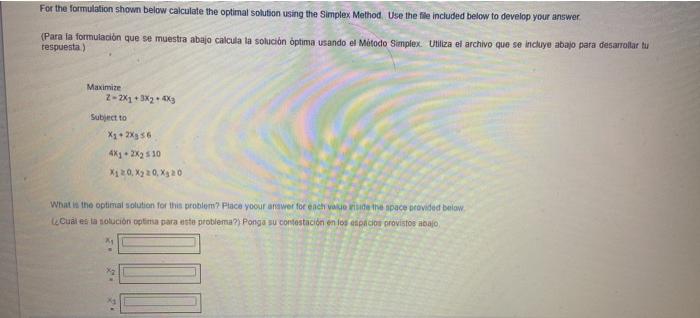 For the formulation shown below calculate the