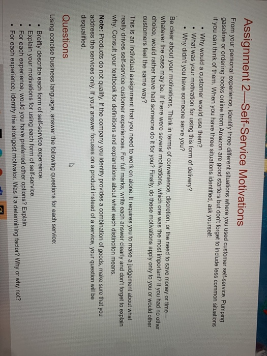 . Assignment 2Self-Service Motivations From your