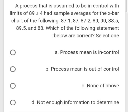 A process that is assumed to be in control with