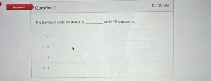 The Iow-level code for item E is on MRP