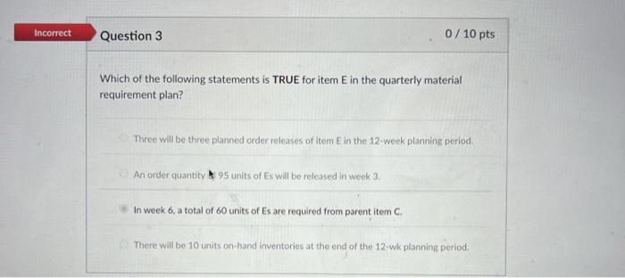 The Iow-level code for item E is on MRP
