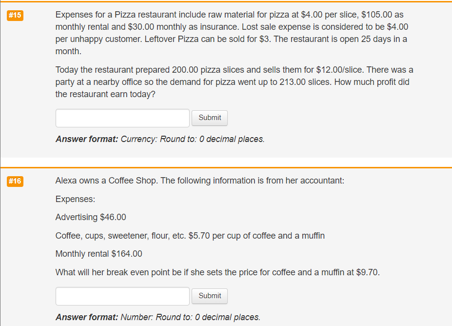 Expenses for a Pizza restaurant include raw