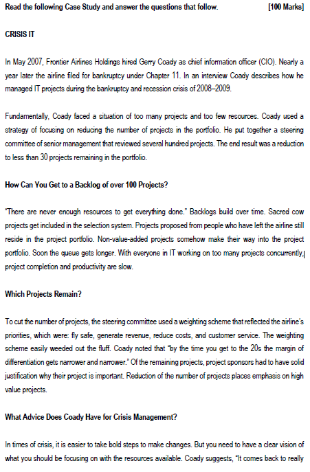 Read the following Case Study and answer the