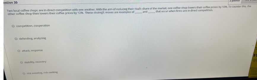 estion 30 points Two local coffee shops are in