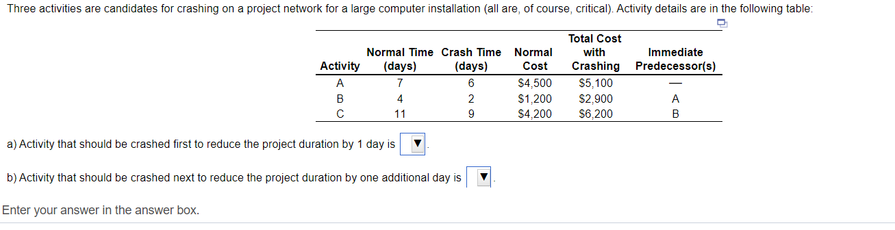 Dropdown arrow options for both A) & B) A B C