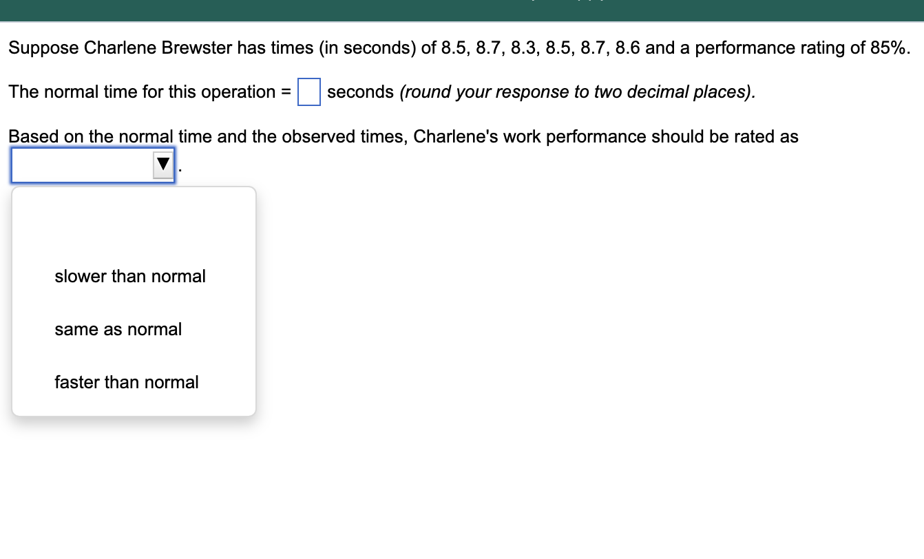 Suppose Charlene Brewster has times (in seconds)