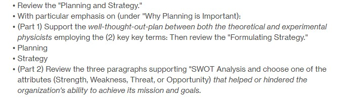. Review the "Planning and Strategy." With