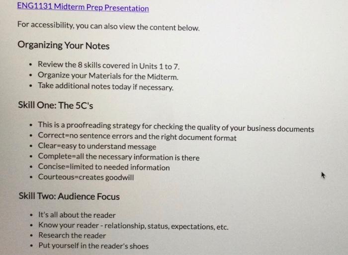ENG1131 Midterm Prep Presentation For