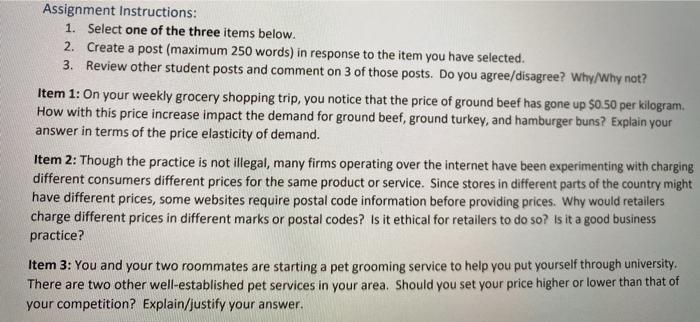 Assignment Instructions: 1. Select one of the