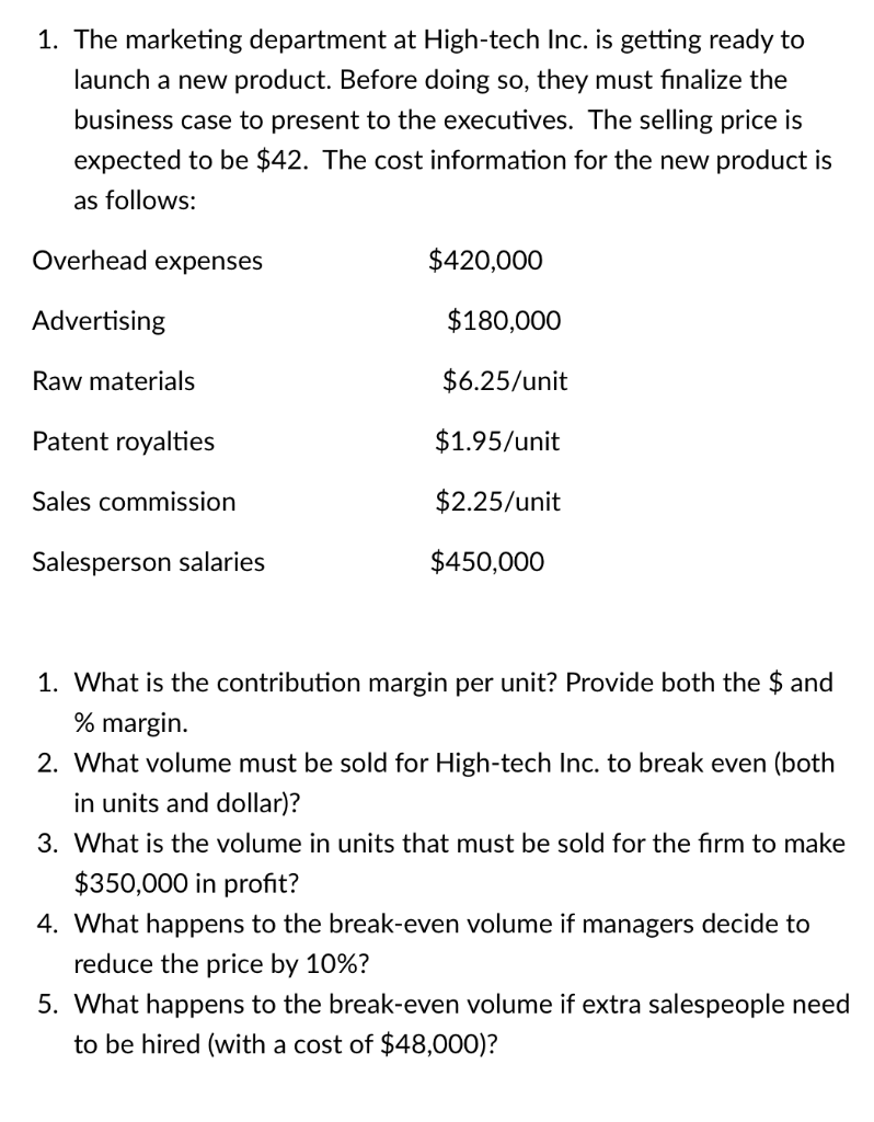 / 1. The marketing department at High-tech Inc.