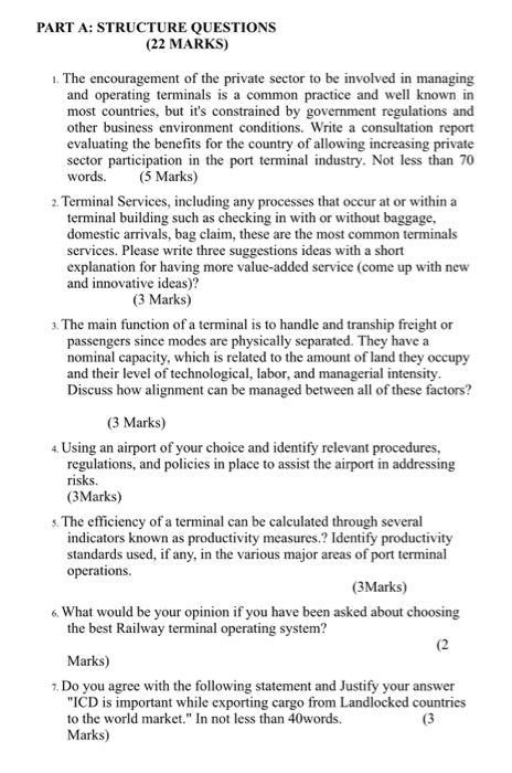 PART A: STRUCTURE QUESTIONS (22 MARKS) 1. The