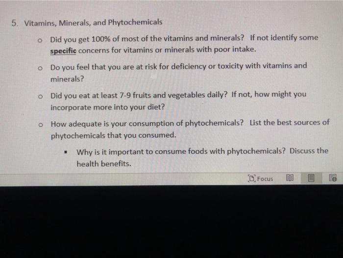 5. Vitamins, Minerals, and Phytochemicals O Did