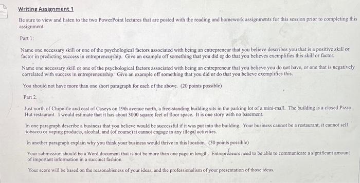 Writing Assignment 1 Be sure to view and listen