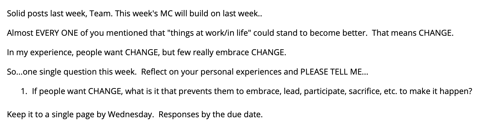 Solid posts last week, Team. This week's MC will