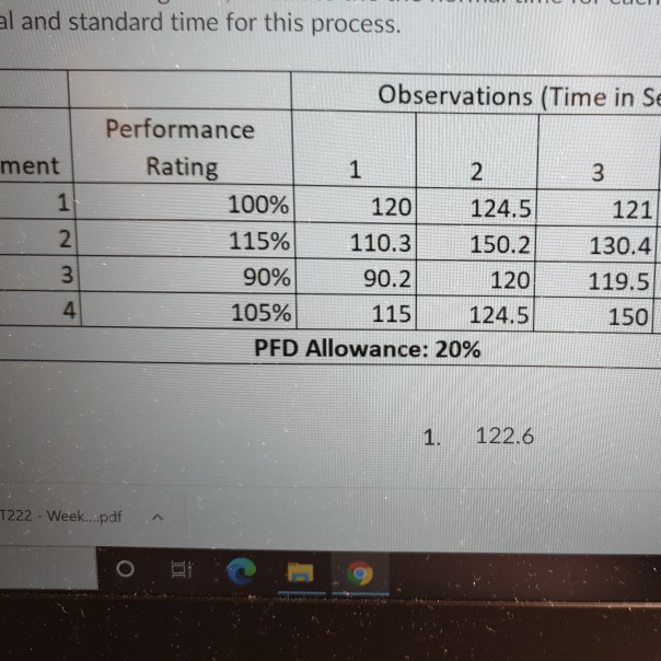 al and standard time for this process. ment 1