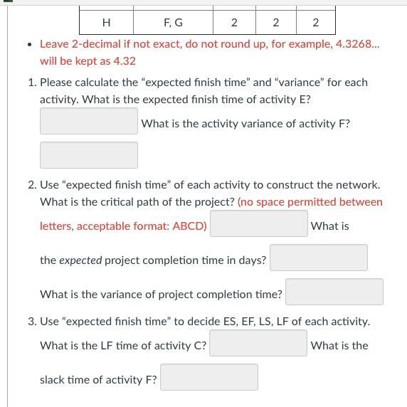 A future construction project has the following