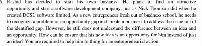 related to entrepreneurship 6. Rashid has decided