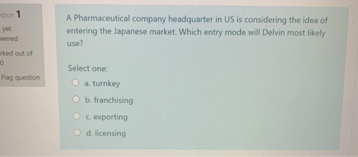 stion 1 yet wered rked out of 0 A Pharmaceutical