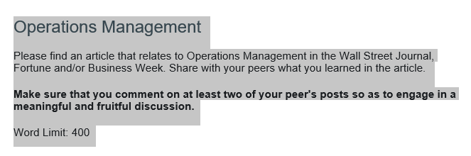 Operations Management Please find an article that