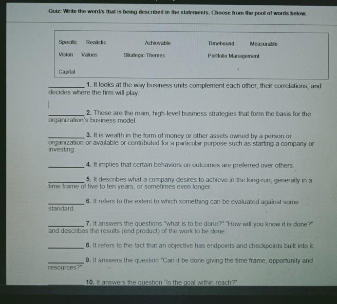 1. Identification. 2. Write the words that is