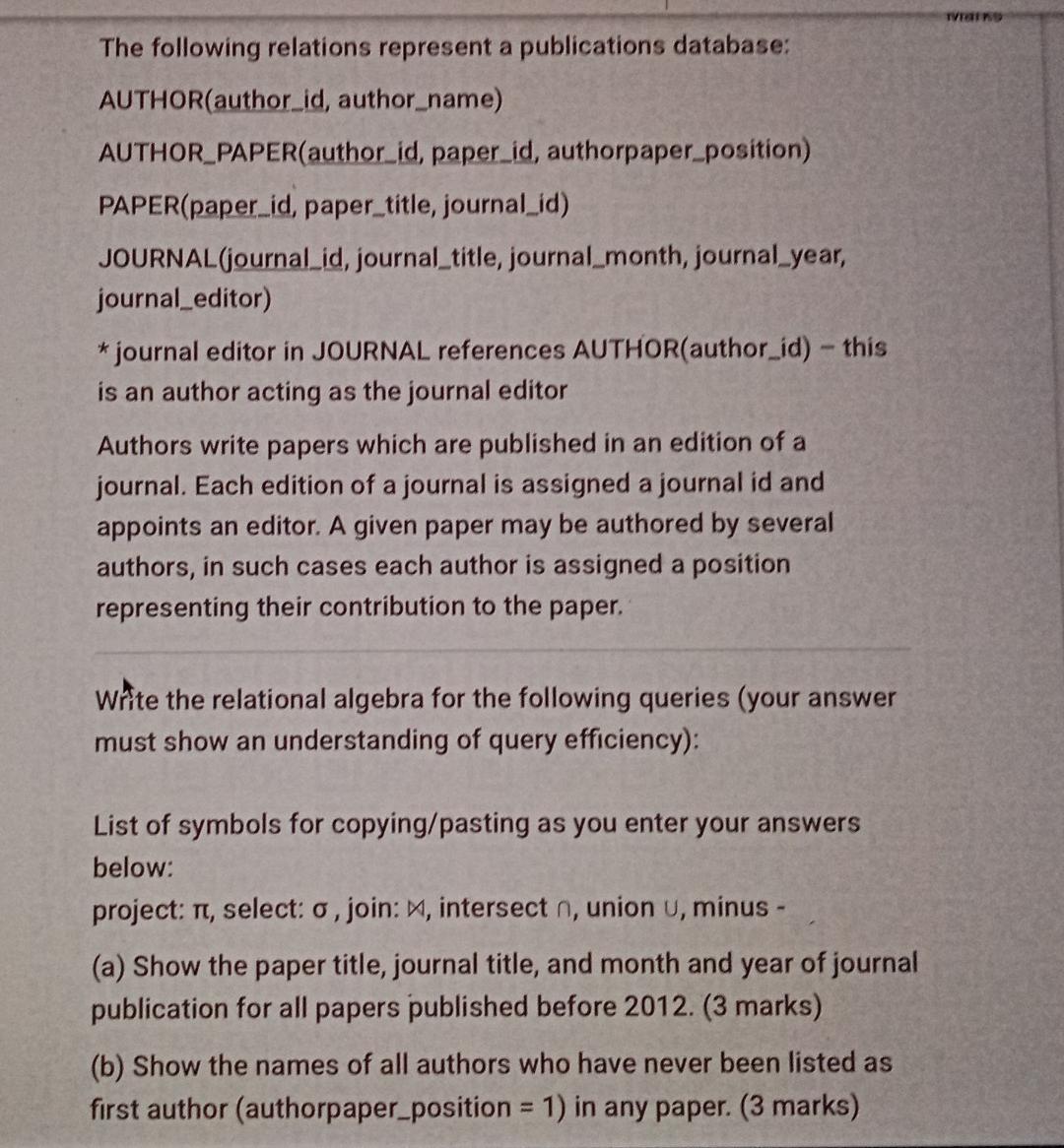 My question is related Relational Alebra for DBMS
