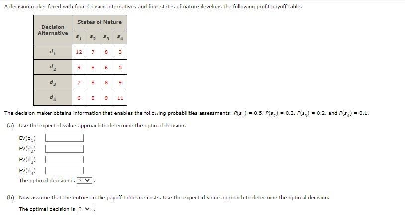 A decision maker faced with four decision