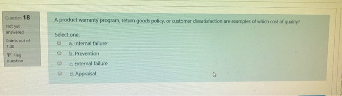18-19 Question 18 A product warranty program,