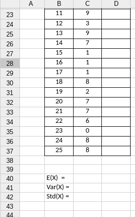 Please use the excel format to answer the