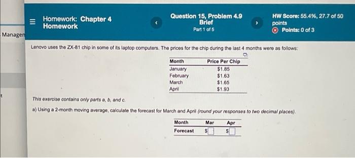 answer all 5 parts Homework: Chapter 4 Homework