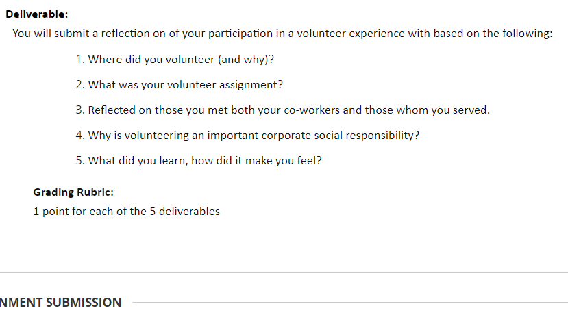 Deliverable: You will submit a reflection on of