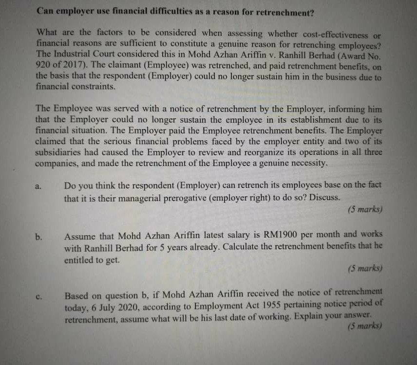 Can employer use financial difficulties as a