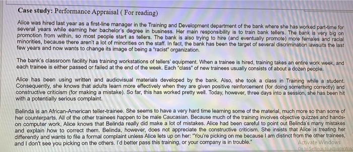 Case study: Performance Appraisal (For reading)