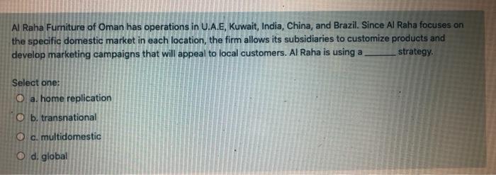 Al Raha Furniture of Oman has operations in