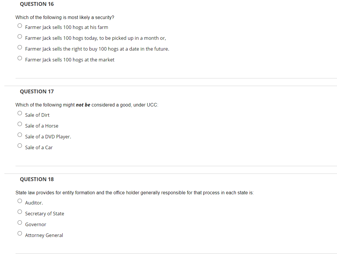 QUESTION 16 Which of the following is most likely