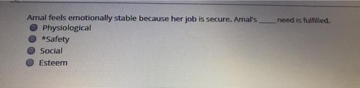 need is fulfilled. Amal feels emotionally stable