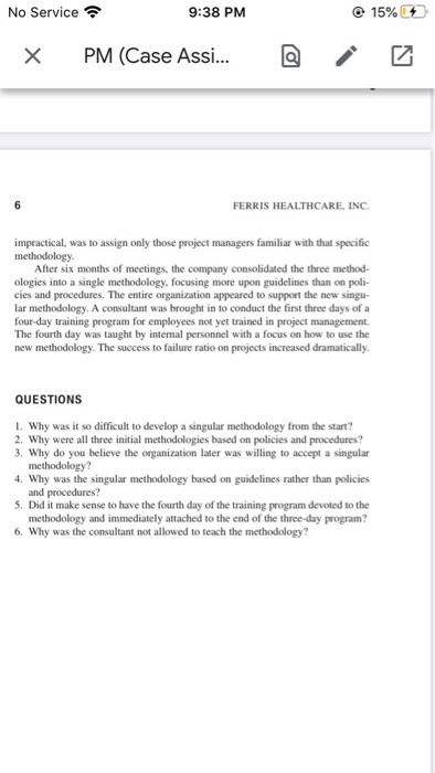 No Service 9:38 PM 15% + PM (Case Assi... la 6