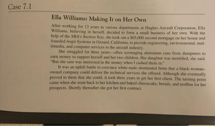 Case 7.1 Ella Williams: Making It on Her Own