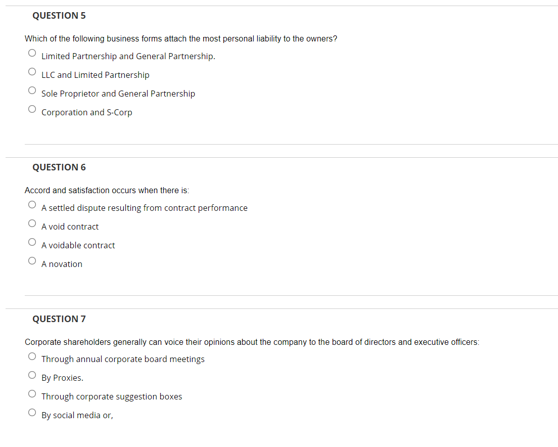 QUESTION 5 Which of the following business forms