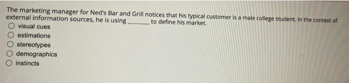 The marketing manager for Ned's Bar and Grill