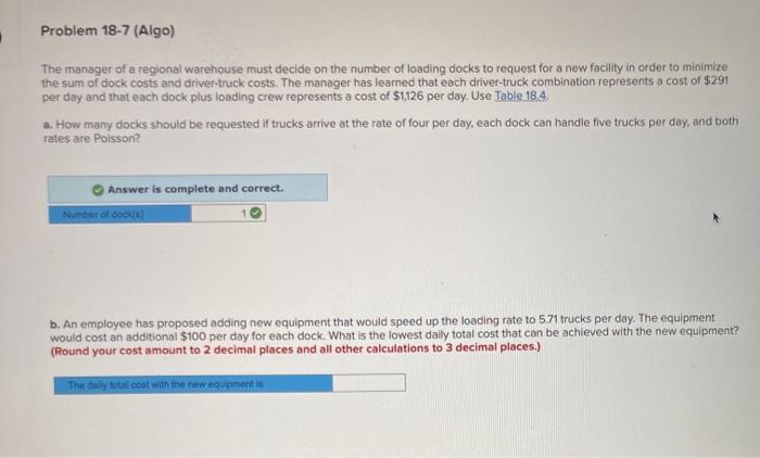Problem 18-7 (Algo) The manager of a regional